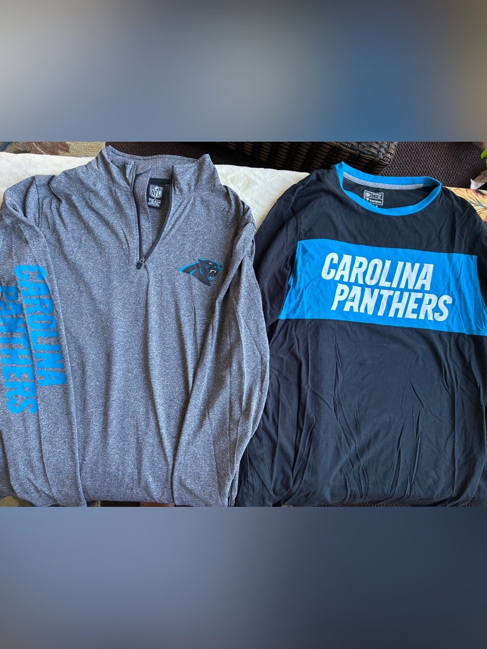 Lot Of 2 Team Apparel Carolina Panthers NFL Long Sleeve T-Shirts 1 Sm 1 Med